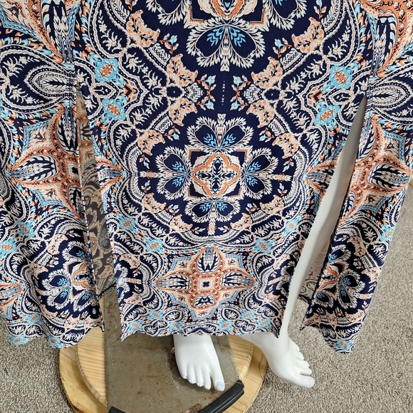 Chicos Navy Blue Orange Patterned Bohemian Retro Festival Boho Maxi Dress Size M - Picture 10 of 13